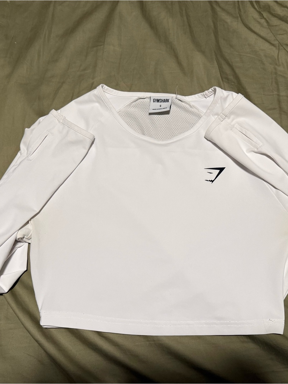 Gymshark White Long-Sleeve Cropped Performance Tee